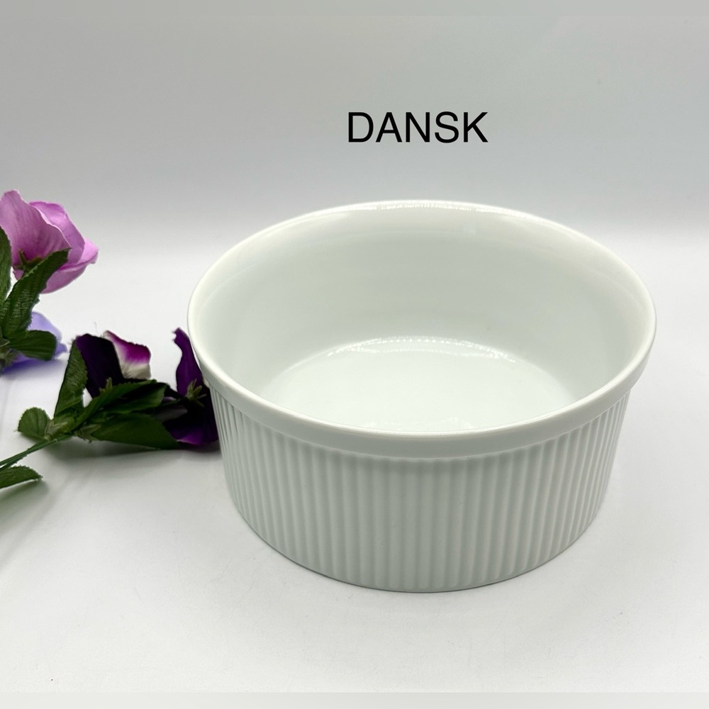 Dansk White Ribbed Souffle Bisserup Baking Dish. 8” wide